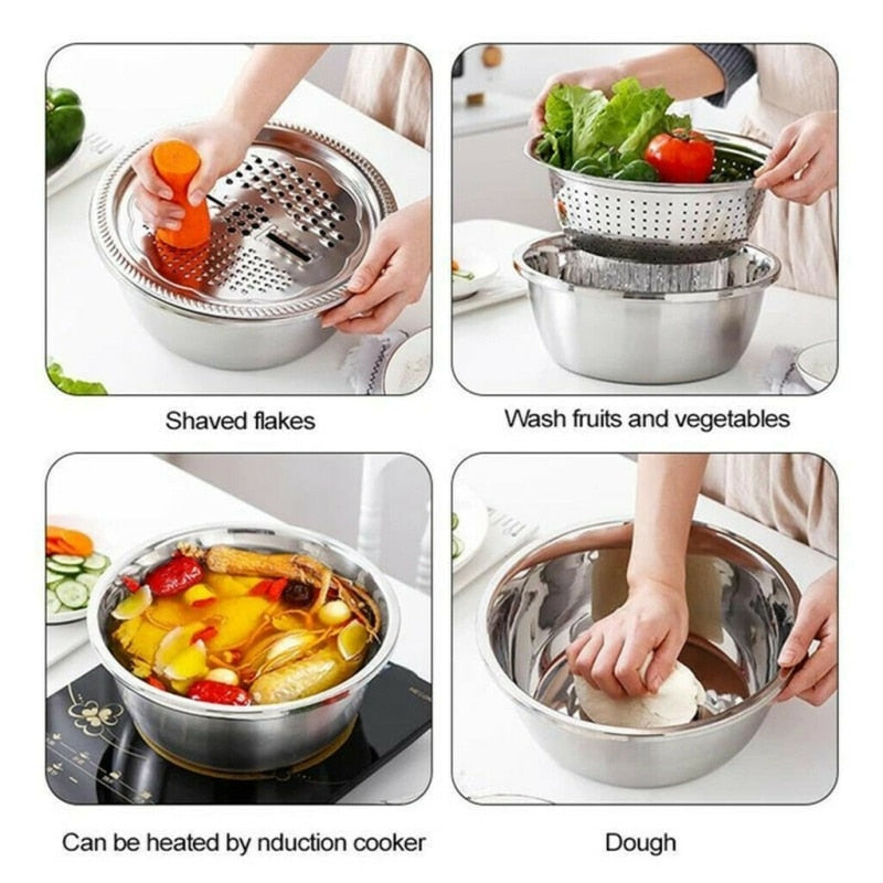 New Kitchen Accessories 3 In 1 Multifunctional Vegetable Cutter Set Slicing Shaving Filtering Stainless Steel Shaved Slice Tools